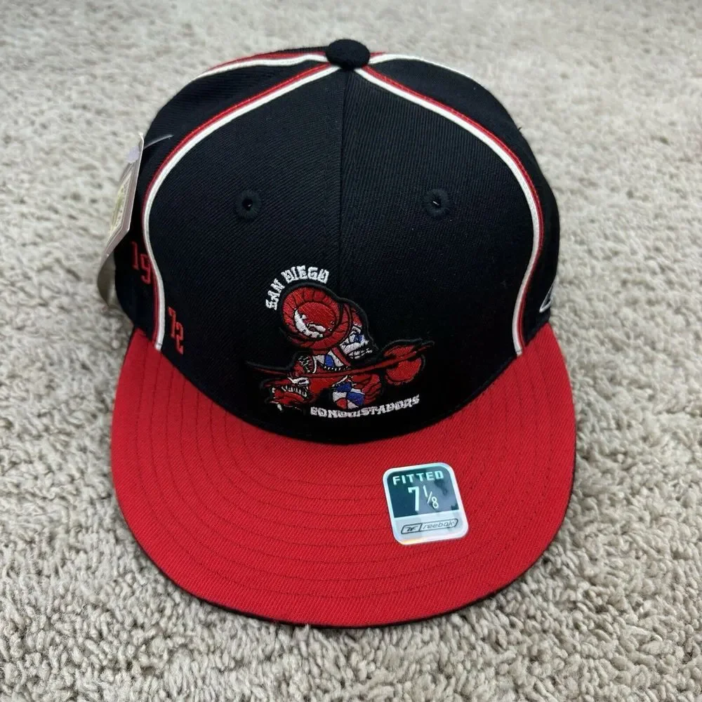 San Diego Conquistadors ABA Hat Reebok HWC Fitted 7 1/8 Black Red Logo Vtg‎ Cap